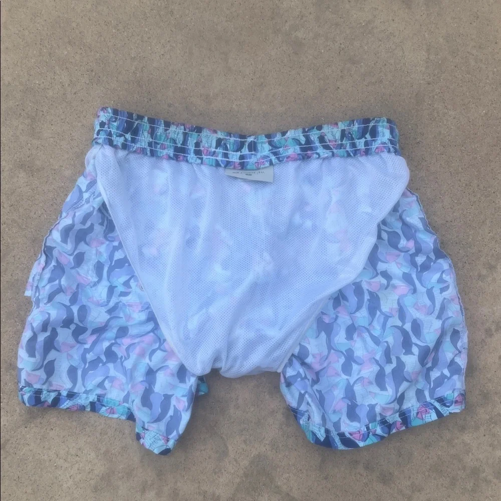 98 Coast Av. Men's Blue Pink Toucan Bird Design Lined Swim Trunks Size L